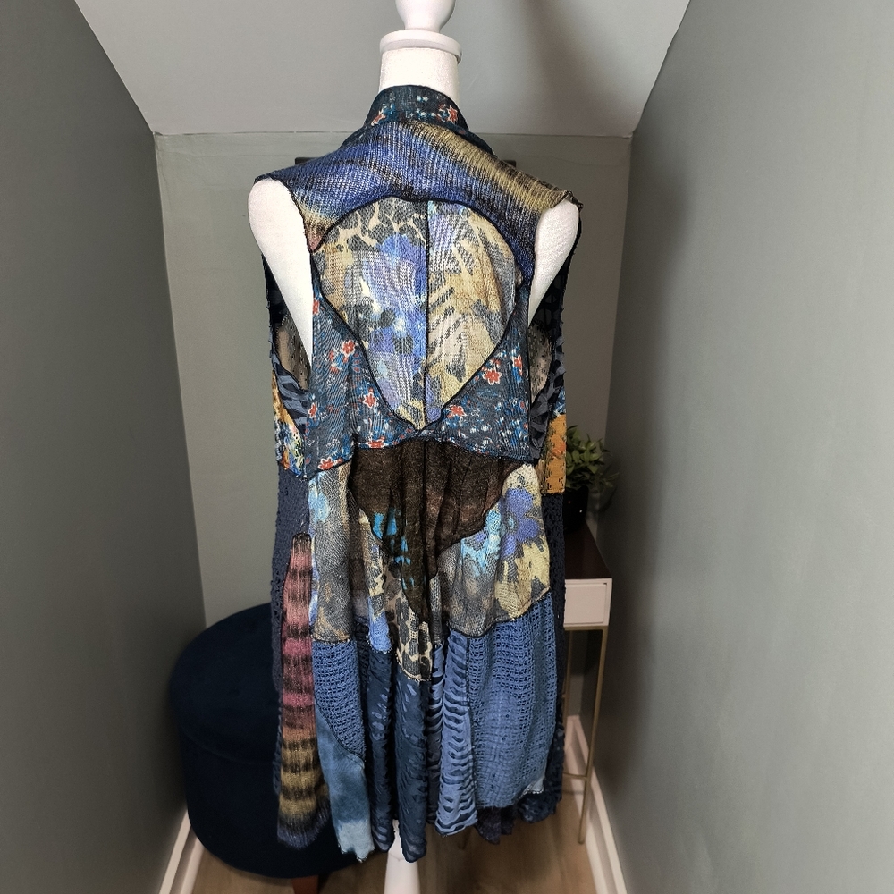 Soft Surroundings Sleeveless Open Front Cardigan Patchwork  boho S/M - Picture 6 of 10